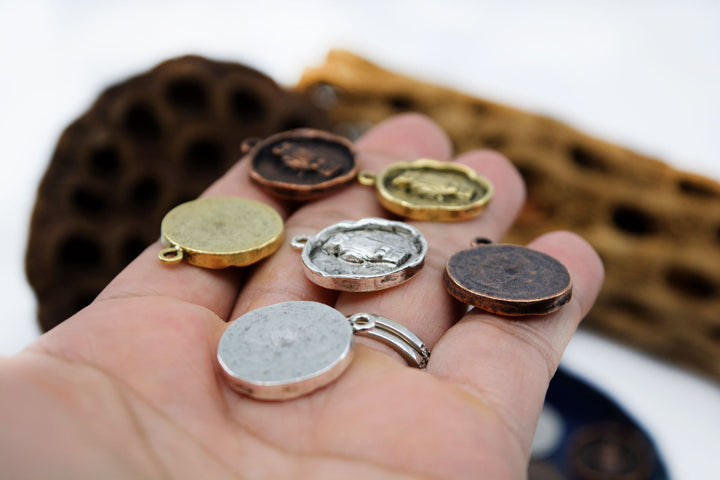 Round Owl Charms, 20x25mm, each / Nunn Design, Nature Inspired Pendants, Bee Charms, Medallions, Jewelry Making Supplies