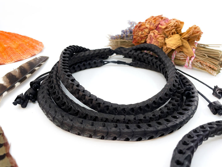 The Brianna Chocker in Black: Real White Snake Vertebrae Choker Necklace, 7-12mm, 18 inches necklace, Bohemian, Juju, Oddities