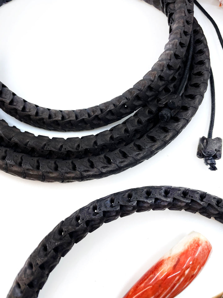 The Brianna Chocker in Black: Real White Snake Vertebrae Choker Necklace, 7-12mm, 18 inches necklace, Bohemian, Juju, Oddities