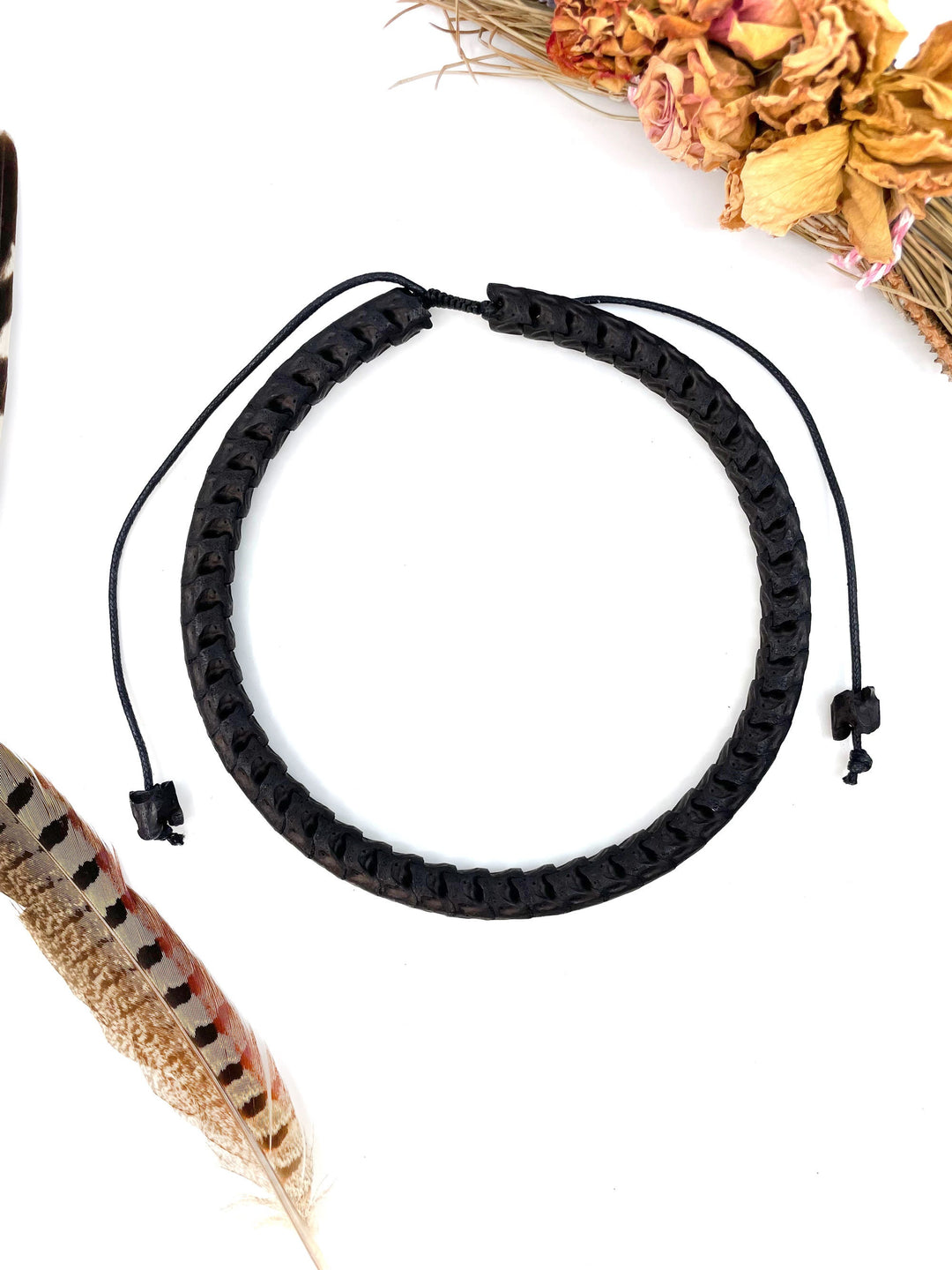 The Brianna Chocker in Black: Real White Snake Vertebrae Choker Necklace, 7-12mm, 18 inches necklace, Bohemian, Juju, Oddities