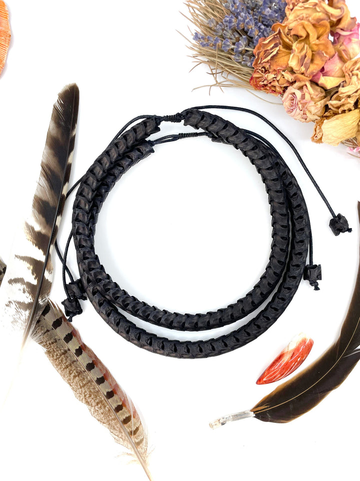 The Brianna Chocker in Black: Real White Snake Vertebrae Choker Necklace, 7-12mm, 18 inches necklace, Bohemian, Juju, Oddities
