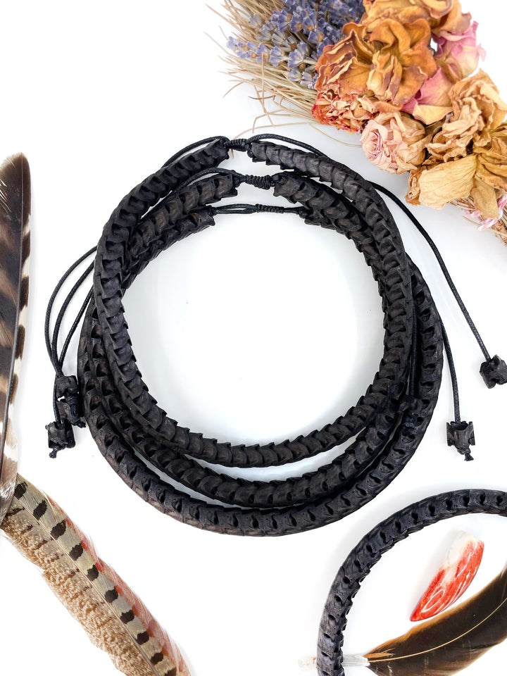 The Brianna Chocker in Black: Real White Snake Vertebrae Choker Necklace, 7-12mm, 18 inches necklace, Bohemian, Juju, Oddities