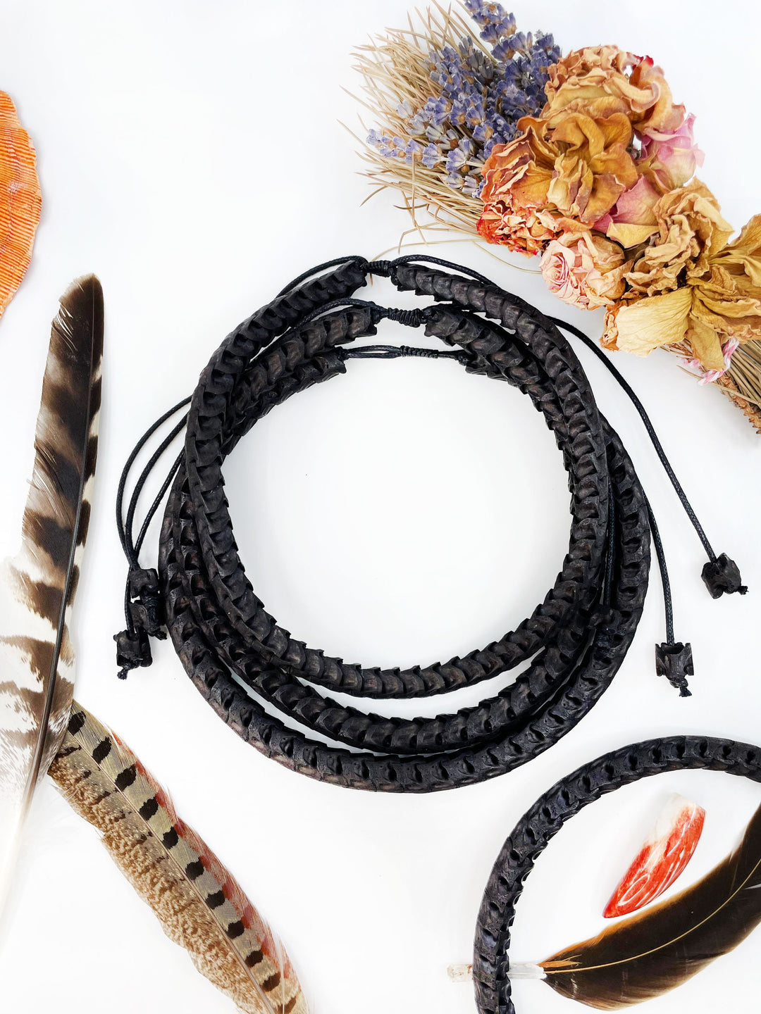 The Brianna Chocker in Black: Real White Snake Vertebrae Choker Necklace, 7-12mm, 18 inches necklace, Bohemian, Juju, Oddities