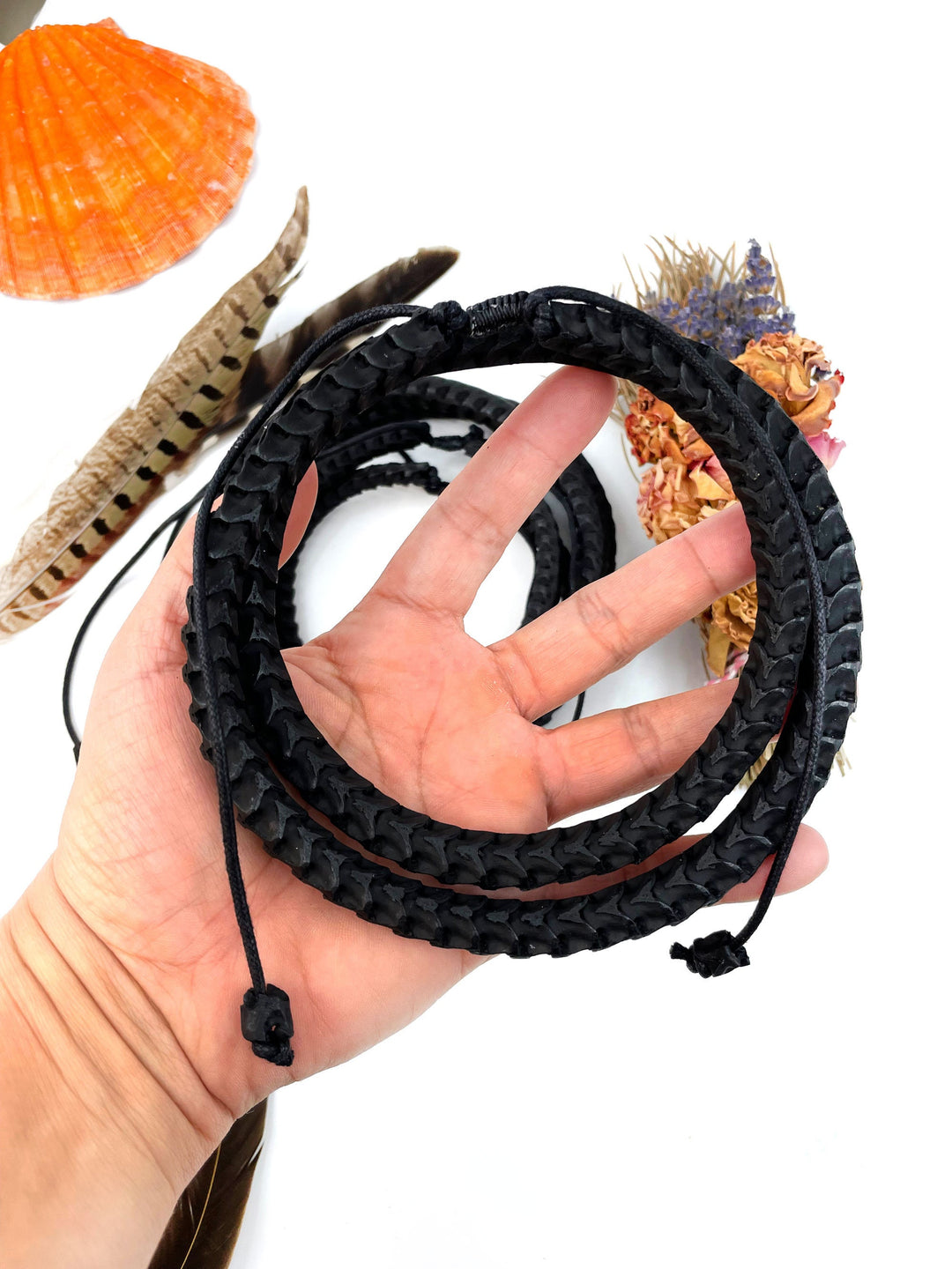 The Brianna Long Necklace: Long Snake Vertebrae Necklace in Black, Real Snake Vertebrae, 7-12mm, 35" plus, 90-100 beads, Tribal Jewelry