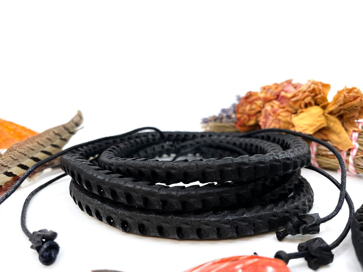 The Brianna Long Necklace: Long Snake Vertebrae Necklace in Black, Real Snake Vertebrae, 7-12mm, 35" plus, 90-100 beads, Tribal Jewelry