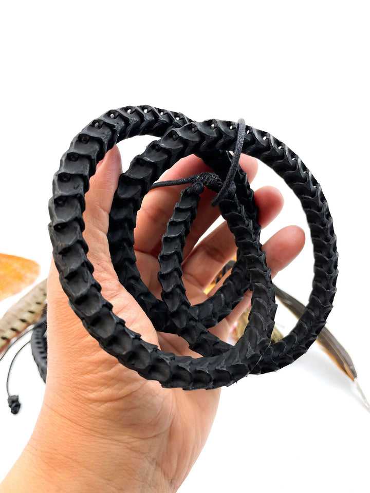 The Brianna Long Necklace: Long Snake Vertebrae Necklace in Black, Real Snake Vertebrae, 7-12mm, 35" plus, 90-100 beads, Tribal Jewelry