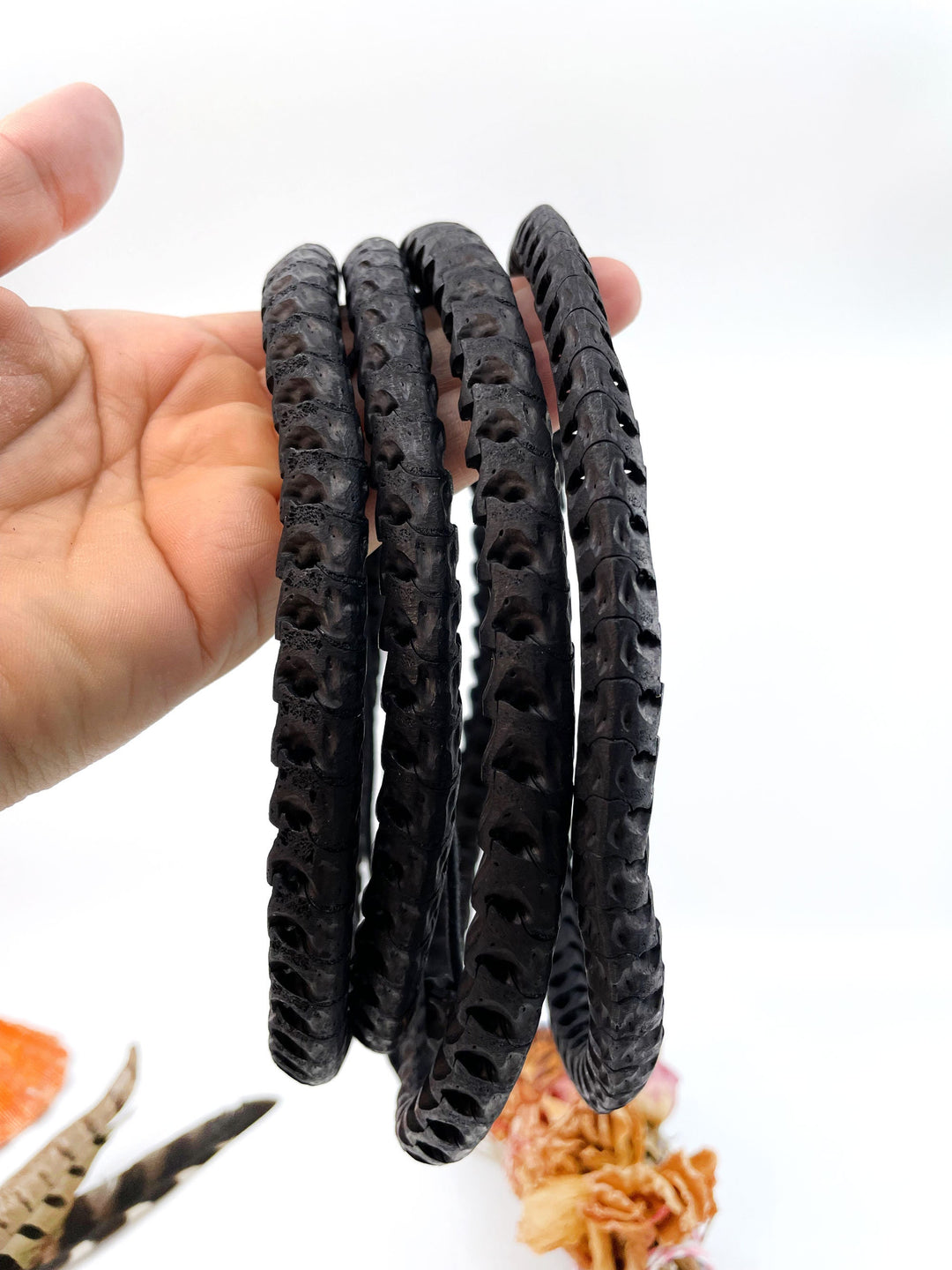 The Brianna Long Necklace: Long Snake Vertebrae Necklace in Black, Real Snake Vertebrae, 7-12mm, 35" plus, 90-100 beads, Tribal Jewelry