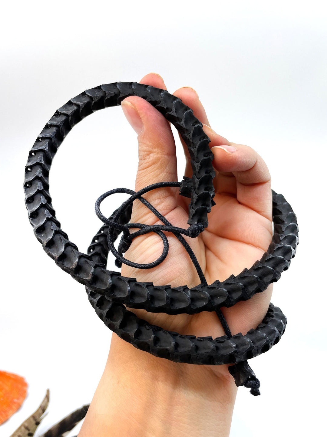 The Brianna Long Necklace: Long Snake Vertebrae Necklace in Black, Real Snake Vertebrae, 7-12mm, 35" plus, 90-100 beads, Tribal Jewelry