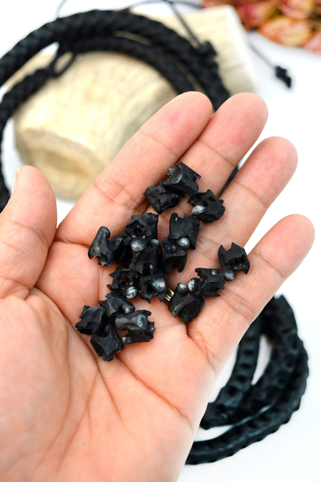 Real Black Snake Vertebrae, 7-12mm, 10 loose beads, Natural Large Hole Beads, Tribal, Bohemian, Juju, Oddities, Jewelry Making Supplies