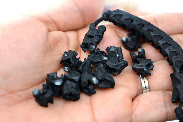 Real Black Snake Vertebrae, 7-12mm, 10 loose beads, Natural Large Hole Beads, Tribal, Bohemian, Juju, Oddities, Jewelry Making Supplies