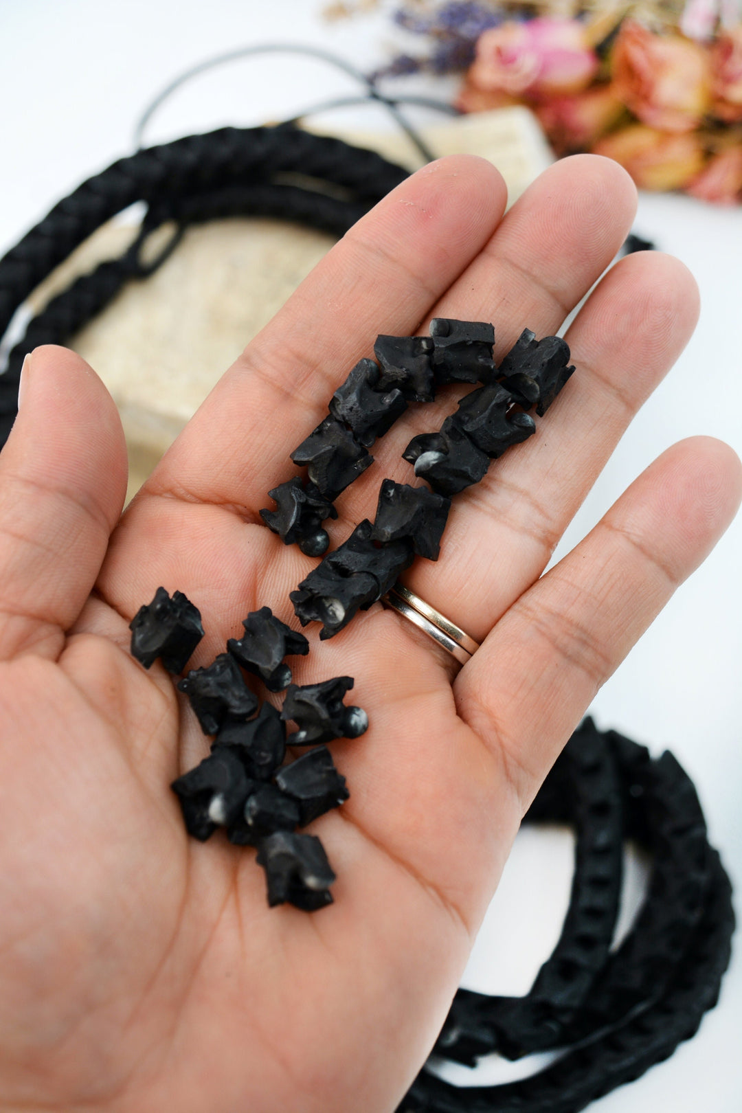 Real Black Snake Vertebrae, 7-12mm, 10 loose beads, Natural Large Hole Beads, Tribal, Bohemian, Juju, Oddities, Jewelry Making Supplies