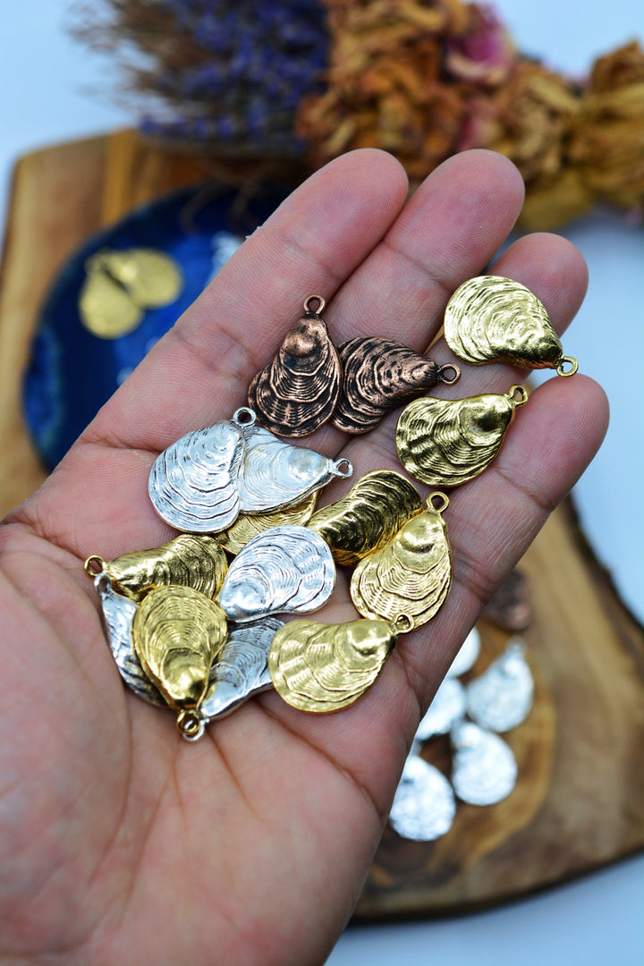 Oyster Shell Charms – Duo-Sided Ocean Medallions for Jewelry Making – 15x25mm, 2 Pieces