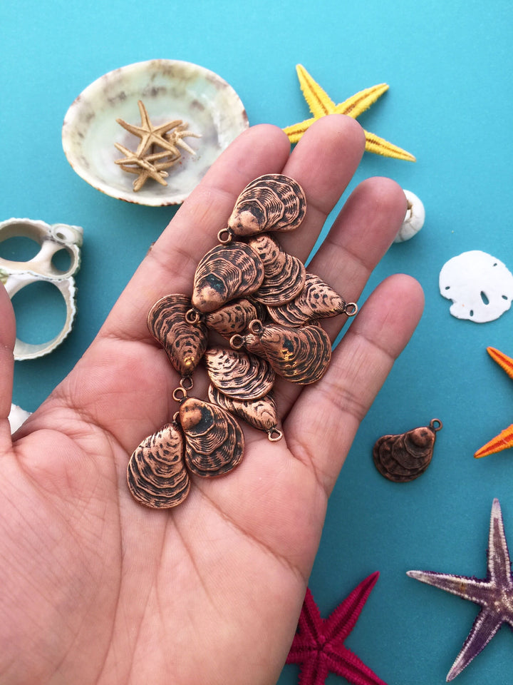 Oyster Shell Charms – Duo-Sided Ocean Medallions for Jewelry Making – 15x25mm, 2 Pieces