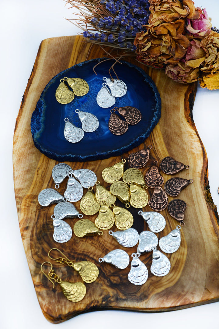Oyster Shell Charms – Duo-Sided Ocean Medallions for Jewelry Making – 15x25mm, 2 Pieces