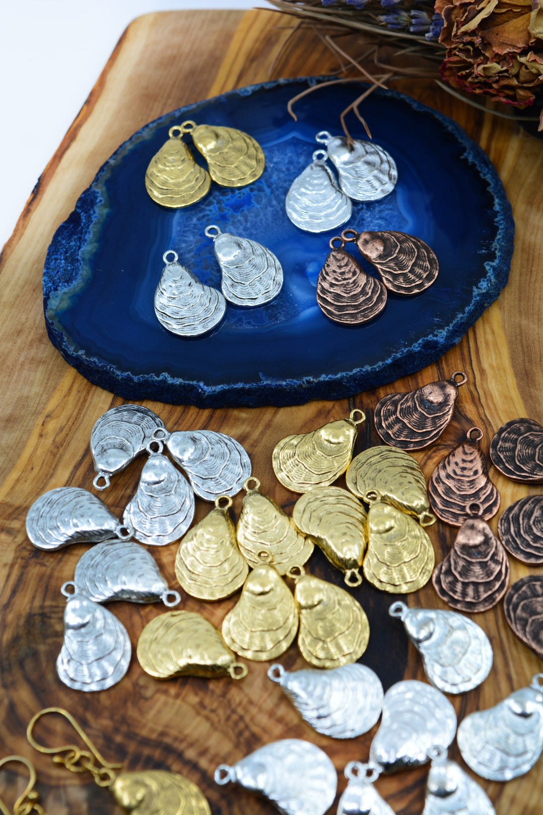 Oyster Shell Charms – Duo-Sided Ocean Medallions for Jewelry Making – 15x25mm, 2 Pieces