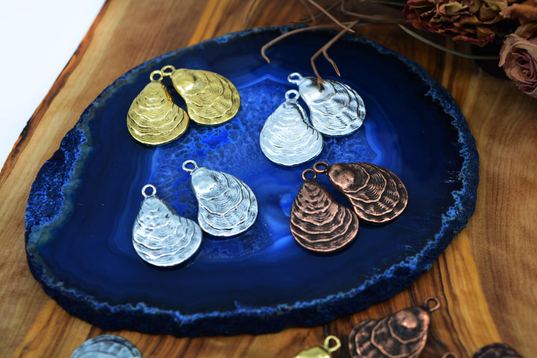 Oyster Shell Charms – Duo-Sided Ocean Medallions for Jewelry Making – 15x25mm, 2 Pieces