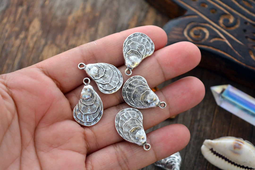 Oyster Shell Charms – Duo-Sided Ocean Medallions for Jewelry Making – 15x25mm, 2 Pieces