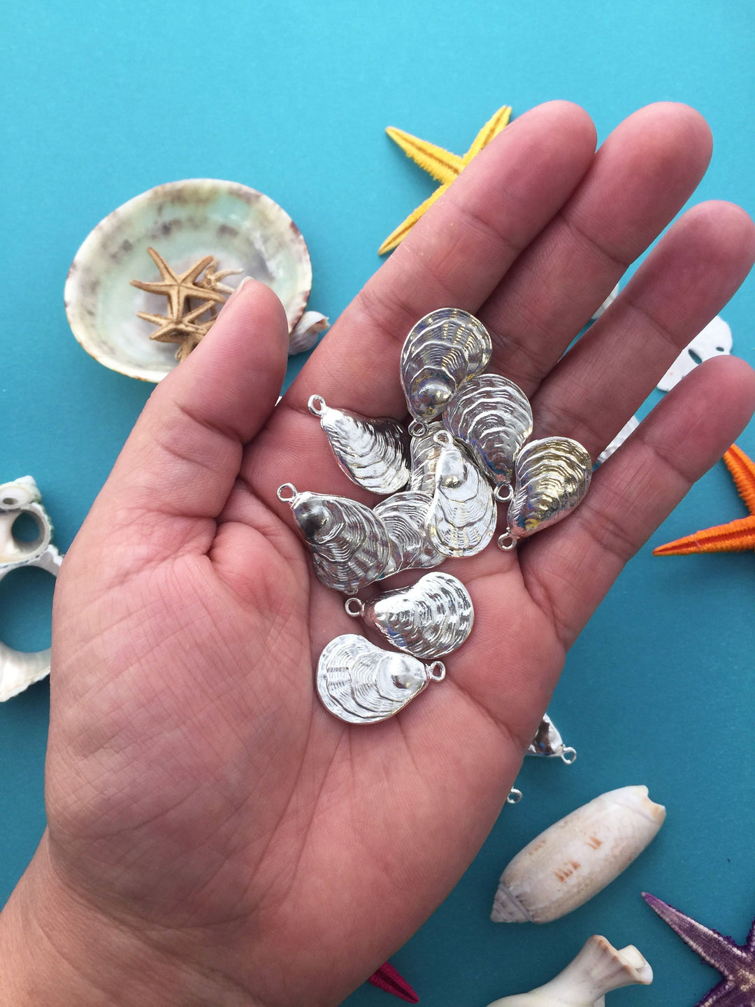 Oyster Shell Charms – Duo-Sided Ocean Medallions for Jewelry Making – 15x25mm, 2 Pieces