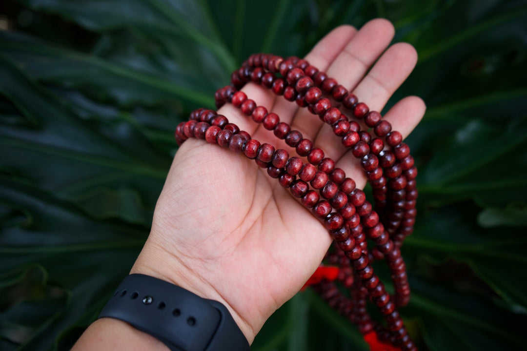 Burgundy Red Mala: 108 Wood Tibetan Prayer Beads, Rosary, Prayer Mala for Meditation, Yoga Accessories, Yogi Necklace, Buddhist, Supplies