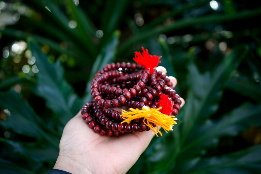 Burgundy Red Mala: 108 Wood Tibetan Prayer Beads, Rosary, Prayer Mala for Meditation, Yoga Accessories, Yogi Necklace, Buddhist, Supplies