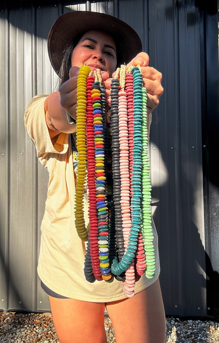 Deep Teal Blue: Ashanti Glass Beads, 14x5mm, Ashanti Krobo Glass Beads, Spacer Beads, FULL strand or Pack of 10 beads, African Beads