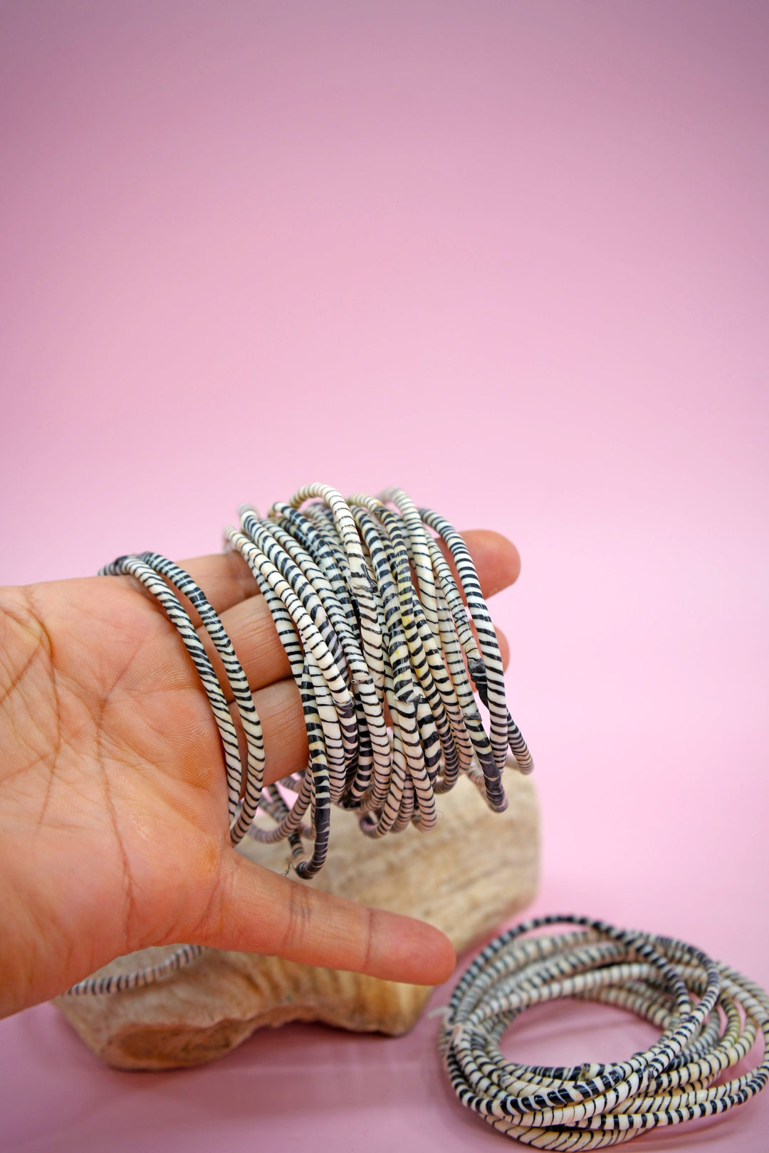 Black and White Arm Party Stack – Set of 12 Recycled Flip Flop Bracelets | Fair Trade Jewelry from Mali, Ethically Sourced, Colorful African Bangles, Waterproof Stack