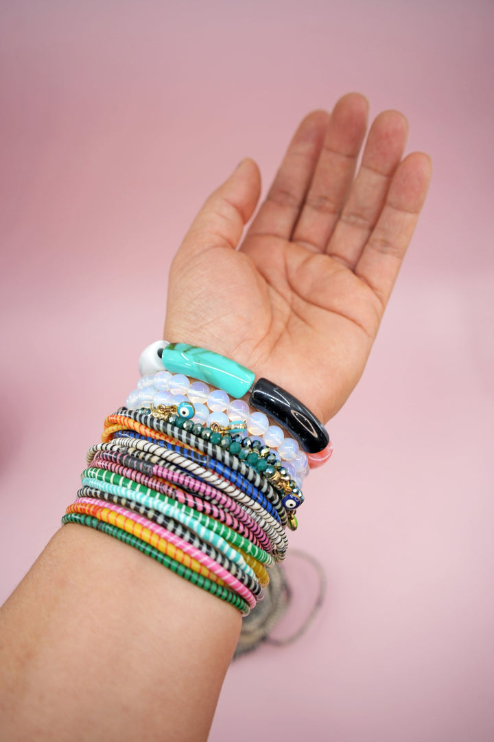 Black and White Arm Party Stack – Set of 12 Recycled Flip Flop Bracelets | Fair Trade Jewelry from Mali, Ethically Sourced, Colorful African Bangles, Waterproof Stack