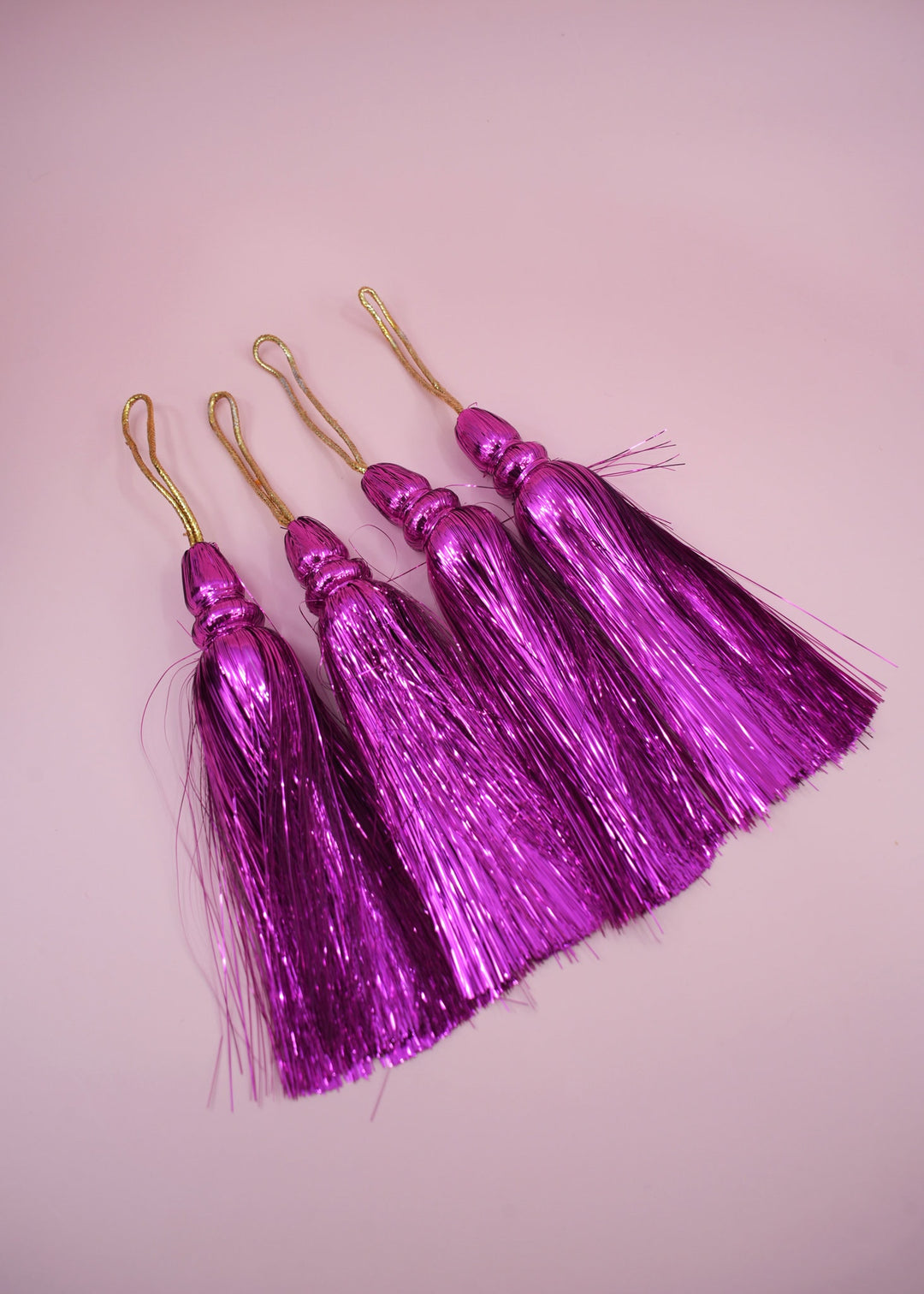 Fuchsia Pink  Metallic Tinsel Tassels  Set of 2 Festive Tassels for DIY Jewelry, 6 inches, Decor, and Crafts