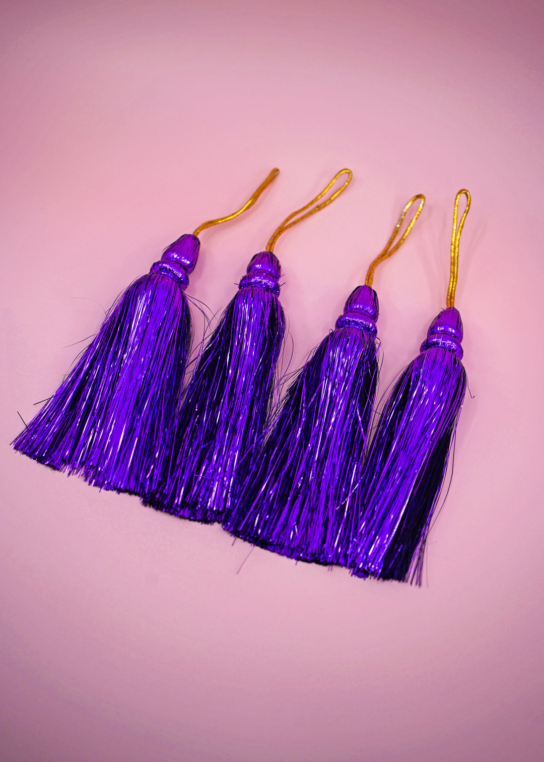 Royal Purple Metallic Tinsel Tassels  Set of 2 Festive Tassels for DIY Jewelry, 6 inches, Decor, and Crafts