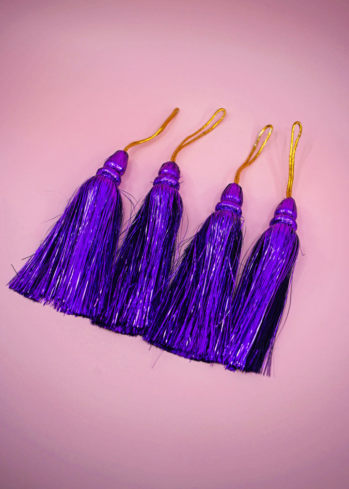 Royal Purple Metallic Tinsel Tassels  Set of 2 Festive Tassels for DIY Jewelry, 6 inches, Decor, and Crafts