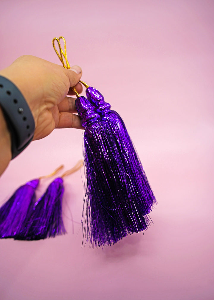 Royal Purple Metallic Tinsel Tassels  Set of 2 Festive Tassels for DIY Jewelry, 6 inches, Decor, and Crafts
