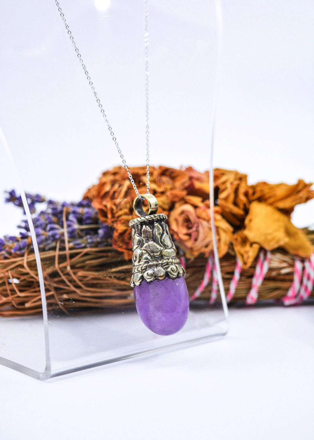 Amethyst Pendant: 1 pendant x Amethyst Teardrop Pendants from Nepal, 22x55mm / DIY Jewelry Making Supplies