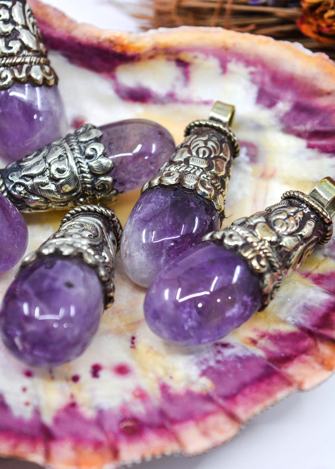 Amethyst Pendant: 1 pendant x Amethyst Teardrop Pendants from Nepal, 22x55mm / DIY Jewelry Making Supplies
