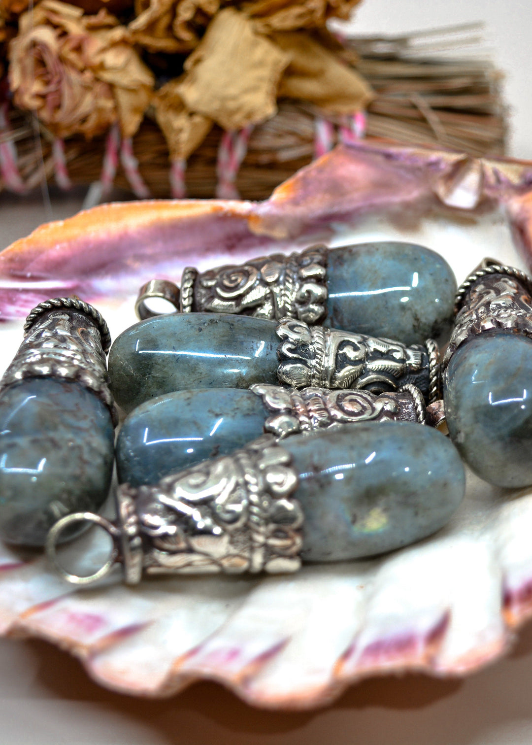 Labradorite Pendant: 1 pendant x Labradorite Teardrop Pendants from Nepal, 22x55mm / DIY Jewelry Making Supplies