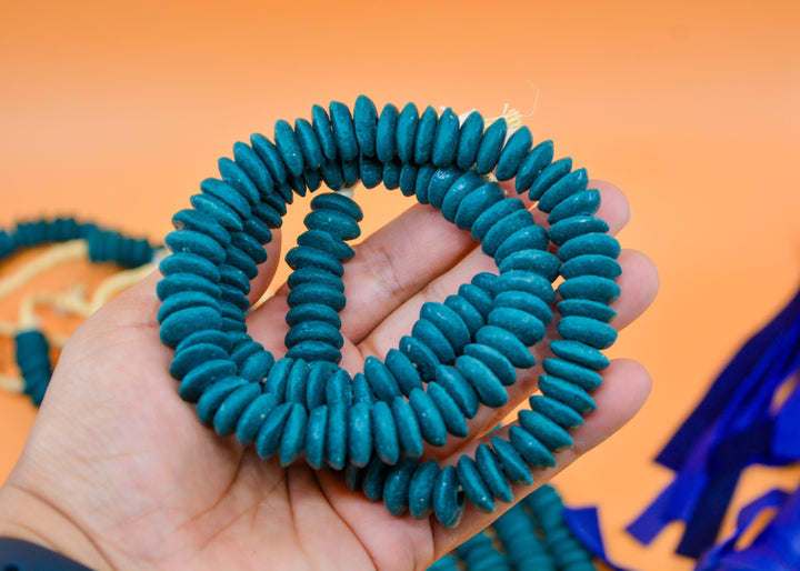 Deep Teal Blue: Ashanti Glass Beads, 14x5mm, Ashanti Krobo Glass Beads, Spacer Beads, FULL strand or Pack of 10 beads, African Beads