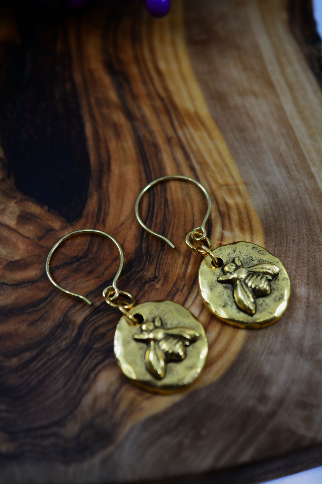 Little Bee in Gold: 24K Gold Bee Charm Earrings / Handmade Jewelry, Nature Inspired Jewelry, Gifts