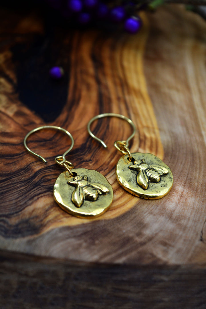 Little Bee in Gold: 24K Gold Bee Charm Earrings / Handmade Jewelry, Nature Inspired Jewelry, Gifts