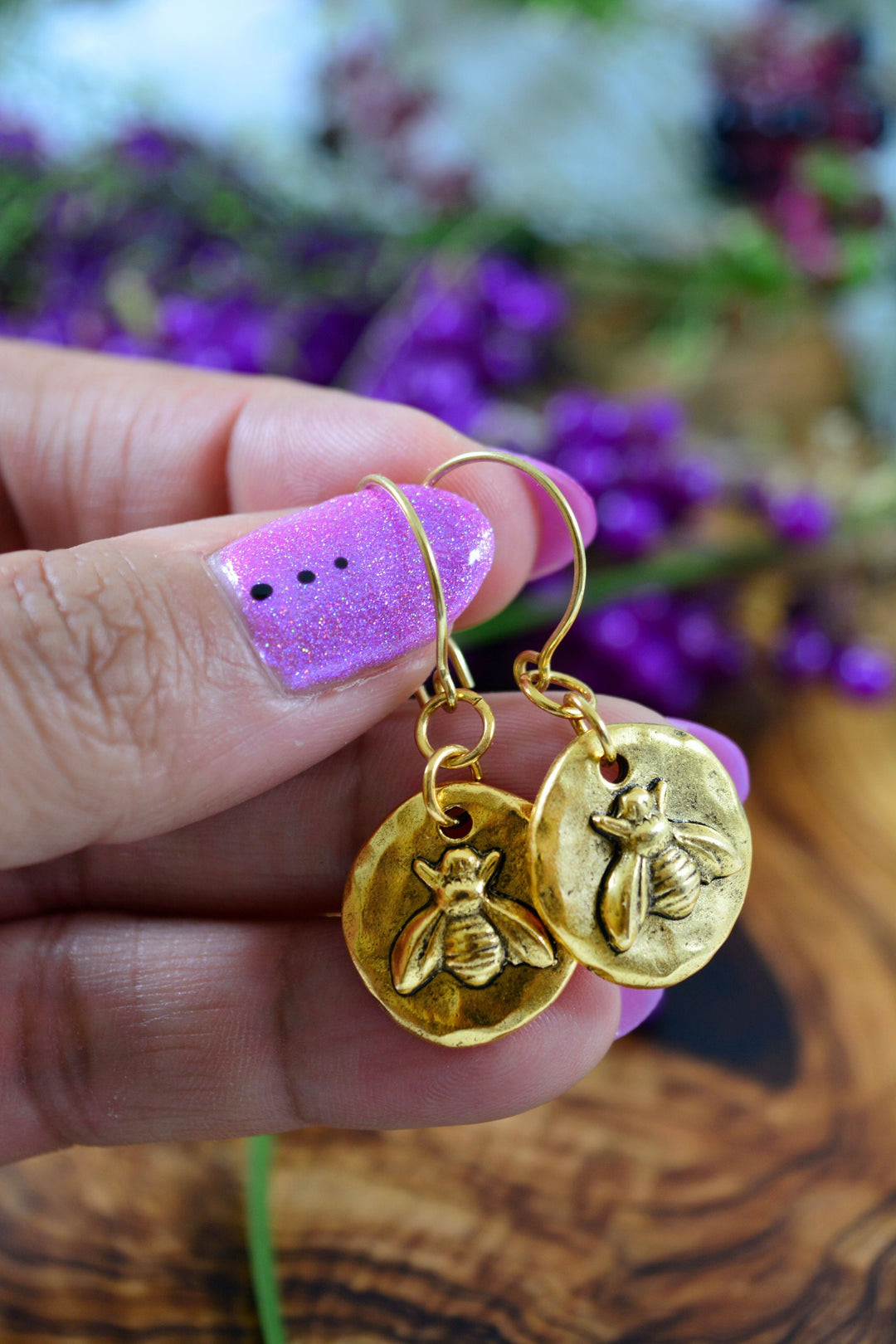 Little Bee in Gold: 24K Gold Bee Charm Earrings / Handmade Jewelry, Nature Inspired Jewelry, Gifts