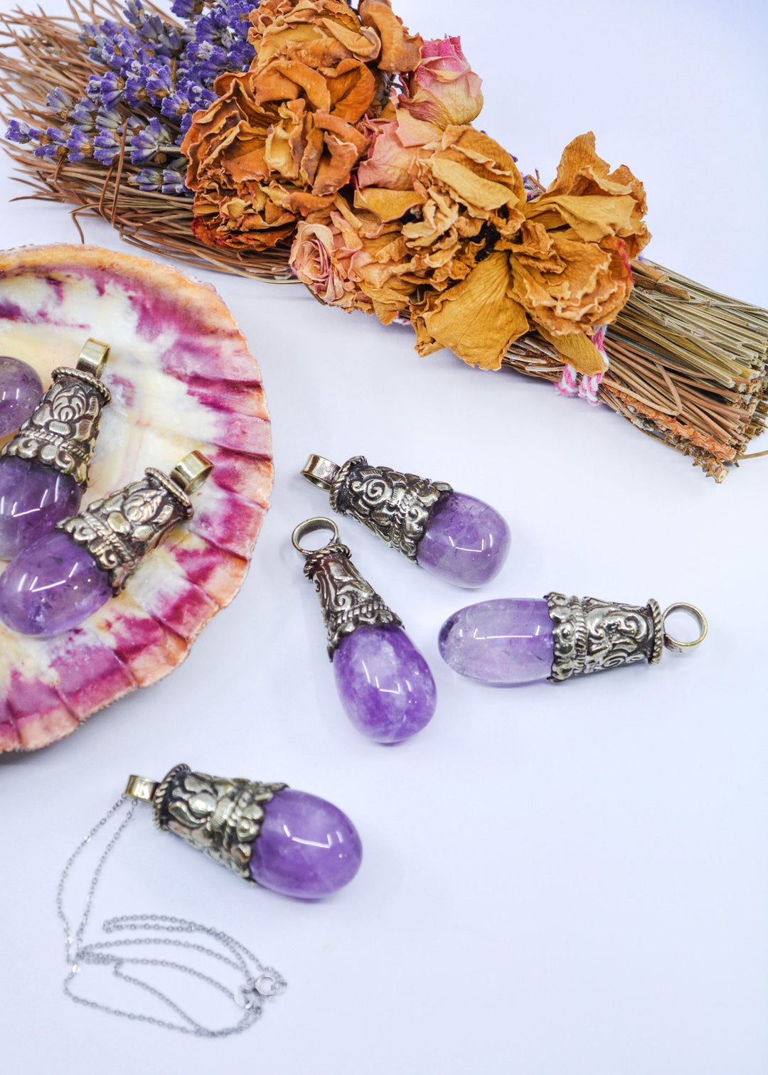 Amethyst Pendant: 1 pendant x Amethyst Teardrop Pendants from Nepal, 22x55mm / DIY Jewelry Making Supplies