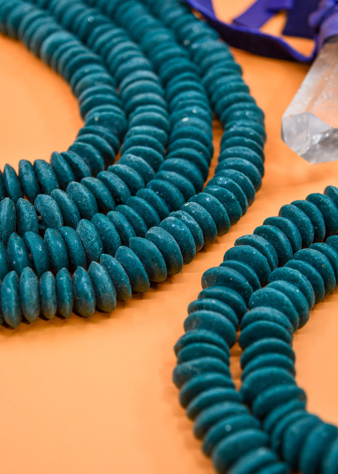 Deep Teal Blue: Ashanti Glass Beads, 14x5mm, Ashanti Krobo Glass Beads, Spacer Beads, FULL strand or Pack of 10 beads, African Beads