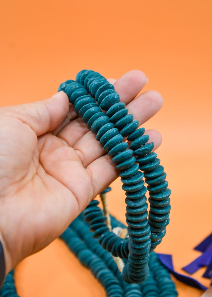 Deep Teal Blue: Ashanti Glass Beads, 14x5mm, Ashanti Krobo Glass Beads, Spacer Beads, FULL strand or Pack of 10 beads, African Beads