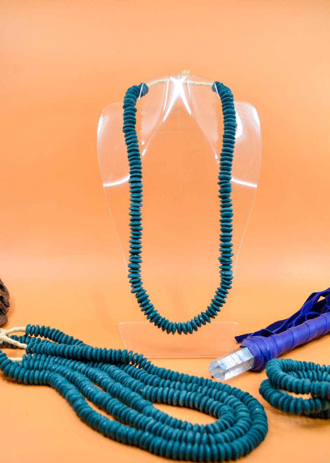 Deep Teal Blue: Ashanti Glass Beads, 14x5mm, Ashanti Krobo Glass Beads, Spacer Beads, FULL strand or Pack of 10 beads, African Beads