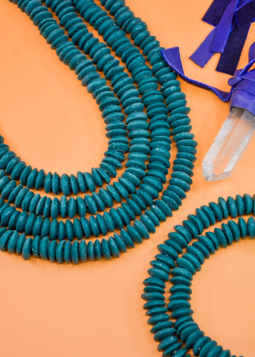 Deep Teal Blue: Ashanti Glass Beads, 14x5mm, Ashanti Krobo Glass Beads, Spacer Beads, FULL strand or Pack of 10 beads, African Beads