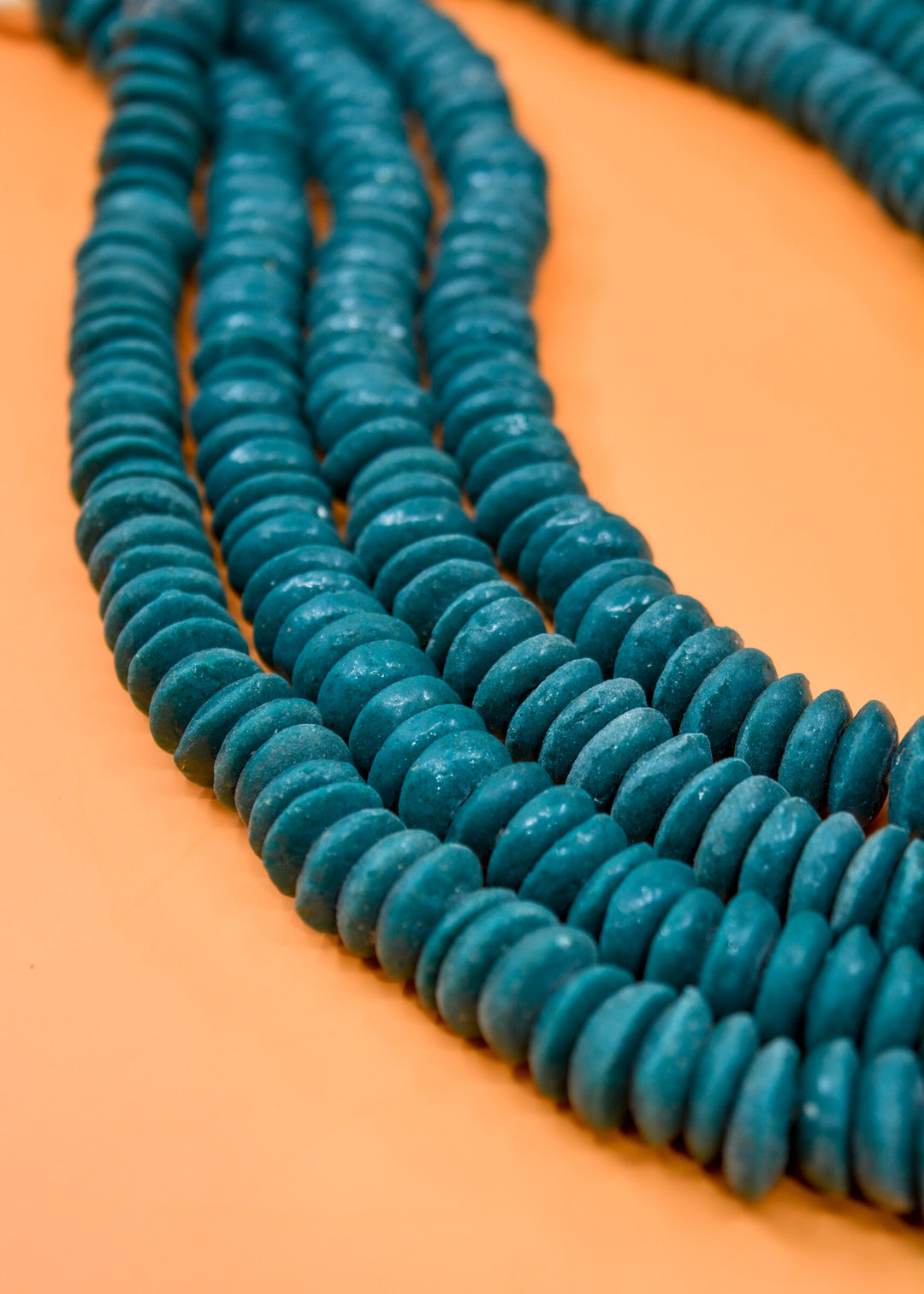 Deep Teal Blue: Ashanti Glass Beads, 14x5mm, Ashanti Krobo Glass Beads, Spacer Beads, FULL strand or Pack of 10 beads, African Beads