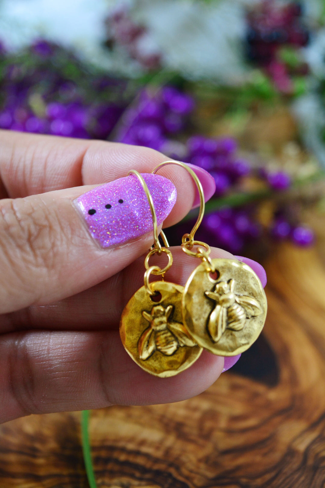 Little Bee in Gold: 24K Gold Bee Charm Earrings / Handmade Jewelry, Nature Inspired Jewelry, Gifts