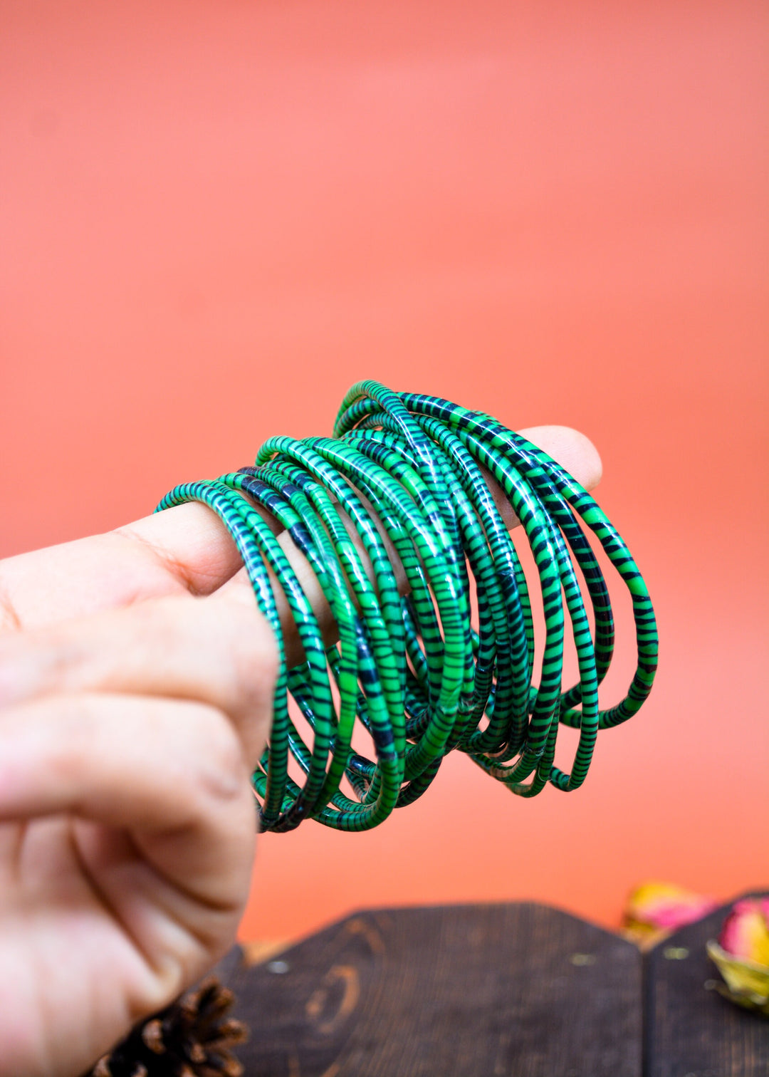 Emerald Green Arm Party Stack – Set of 12 Recycled Flip Flop Bracelets from Mali