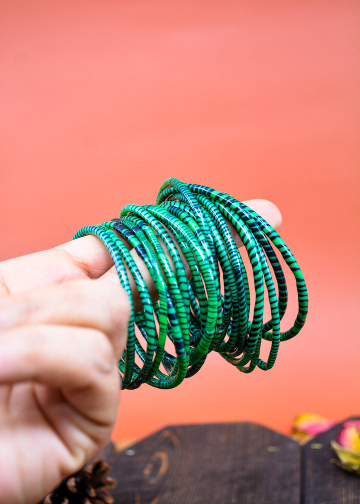 Emerald Green Arm Party Stack – Set of 12 Recycled Flip Flop Bracelets from Mali