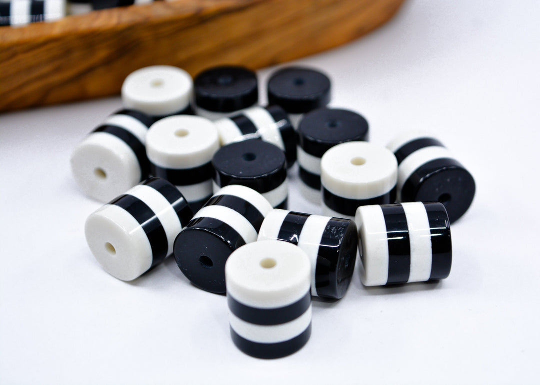 Color Block: 14x15mm Black and White Acrylic Tube Beads, 5 beads / Lucite Barrel Beads, Resin beads, DIY Beads, Jewelry Supplies