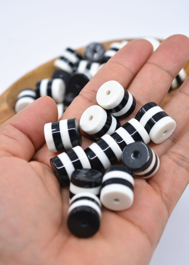 Color Block: 14x15mm Black and White Acrylic Tube Beads, 5 beads / Lucite Barrel Beads, Resin beads, DIY Beads, Jewelry Supplies