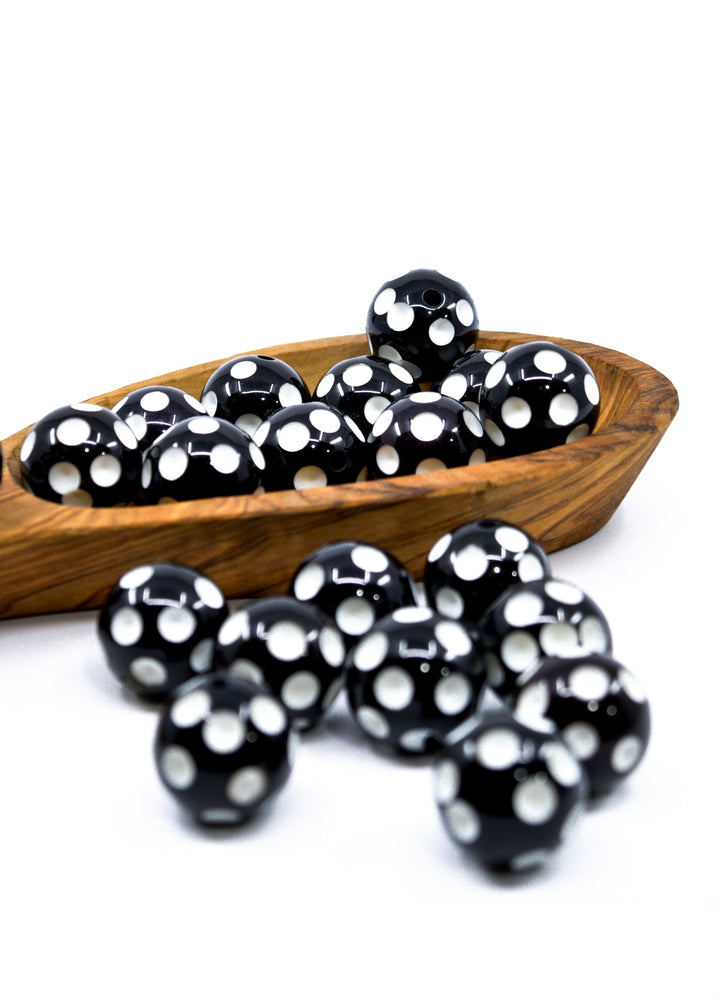 Dots: 23mm Black and White Acrylic Tube Beads, 5 beads / Lucite Barrel Beads, Resin beads, DIY Beads, Jewelry Supplies